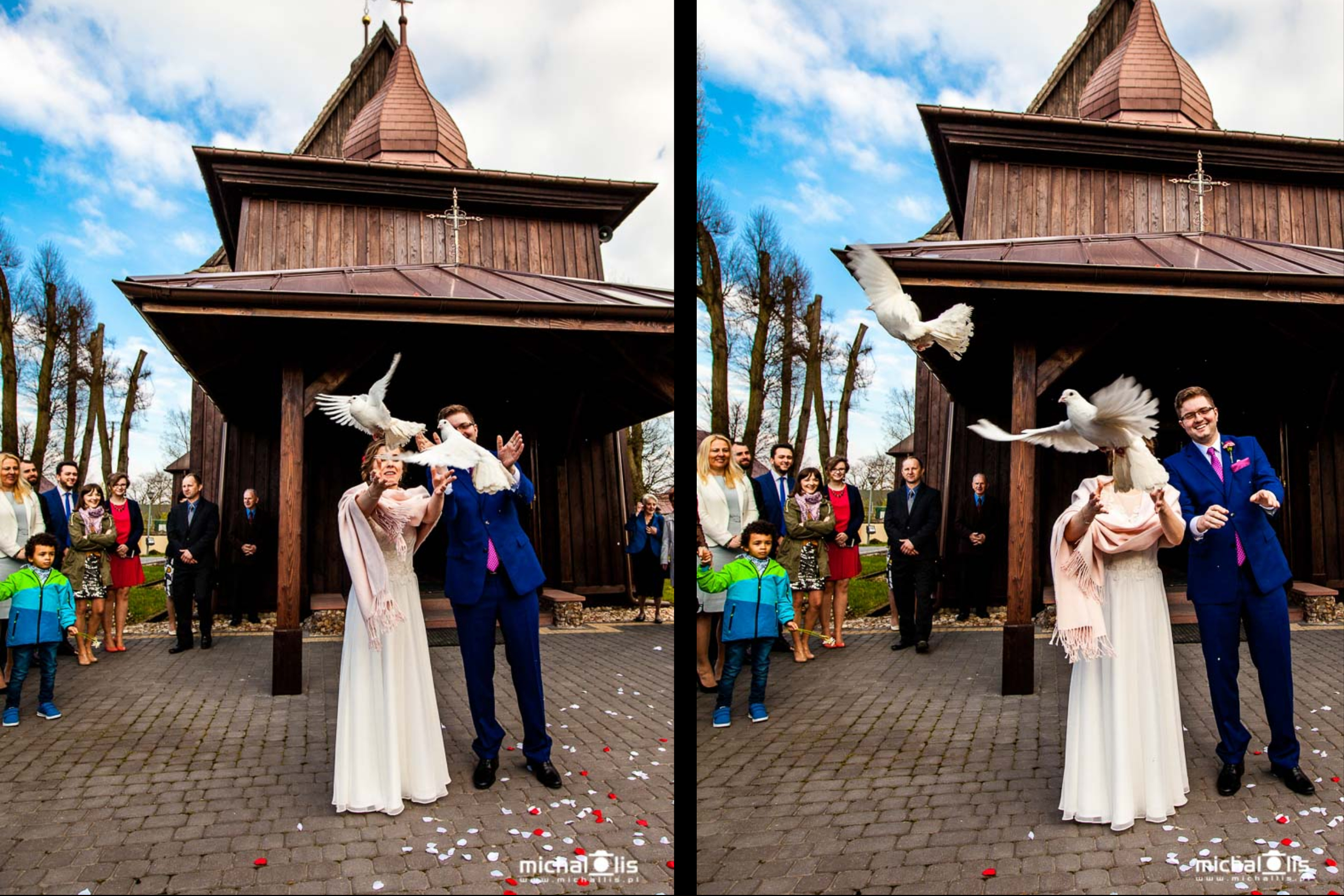 puszczanie białych gołąbków ślubnych