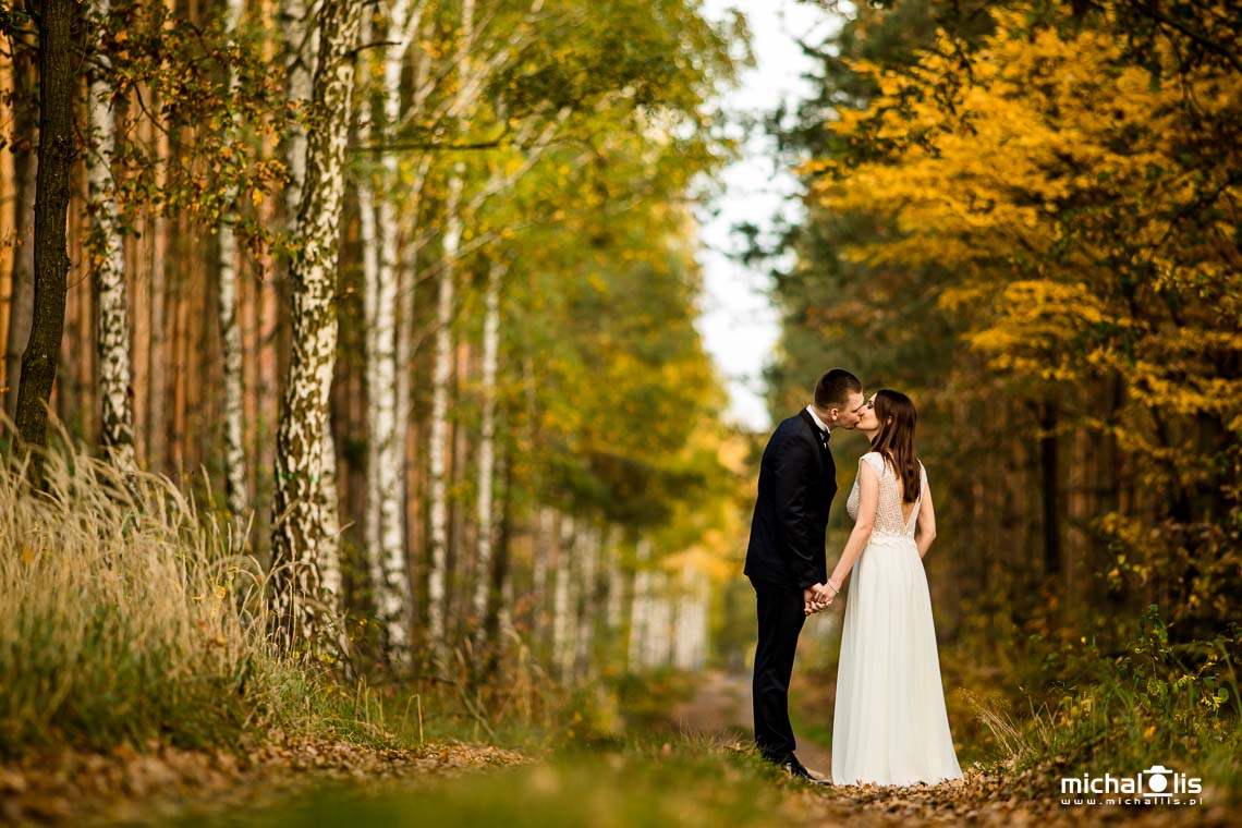 jesienne kolory - sesja ślubna w lesie